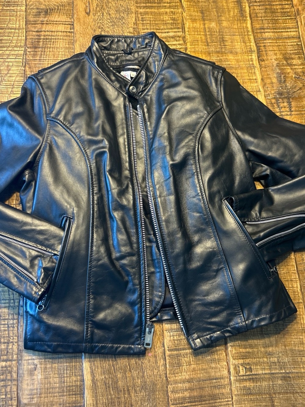 Black Leather Moto Jacket - Womens